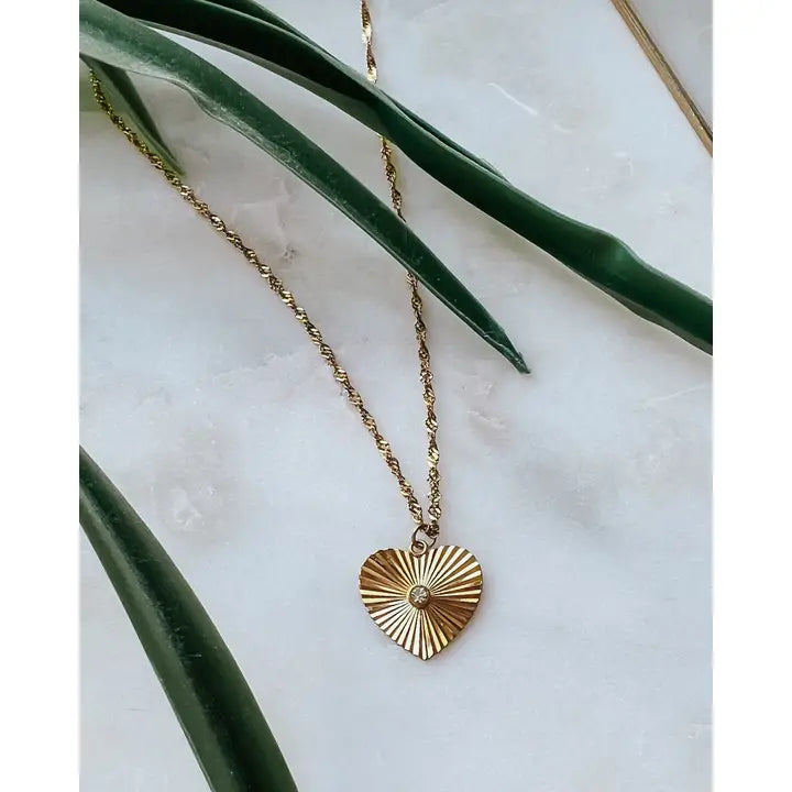 Heart Gold Necklace with diamond crystal