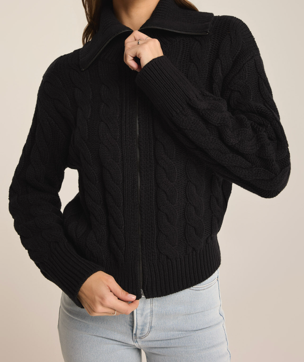 Black Zip-Up Cardigan Apex Ethical Boutique