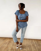 Blue Floral Work Top Apex Ethical Boutique