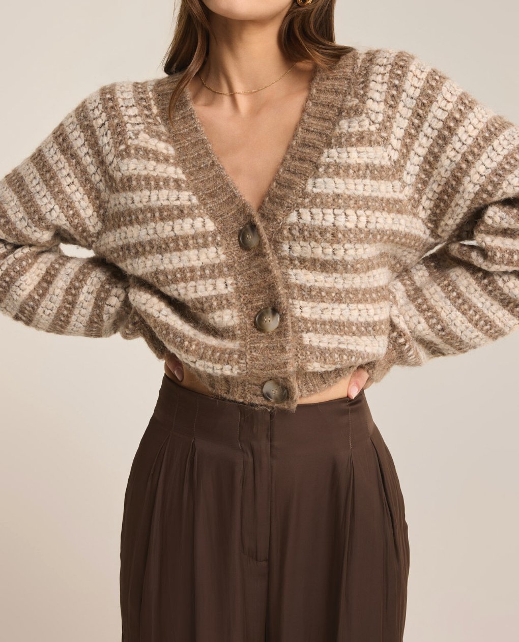 Brown Striped Cardigan Apex Ethical Boutique