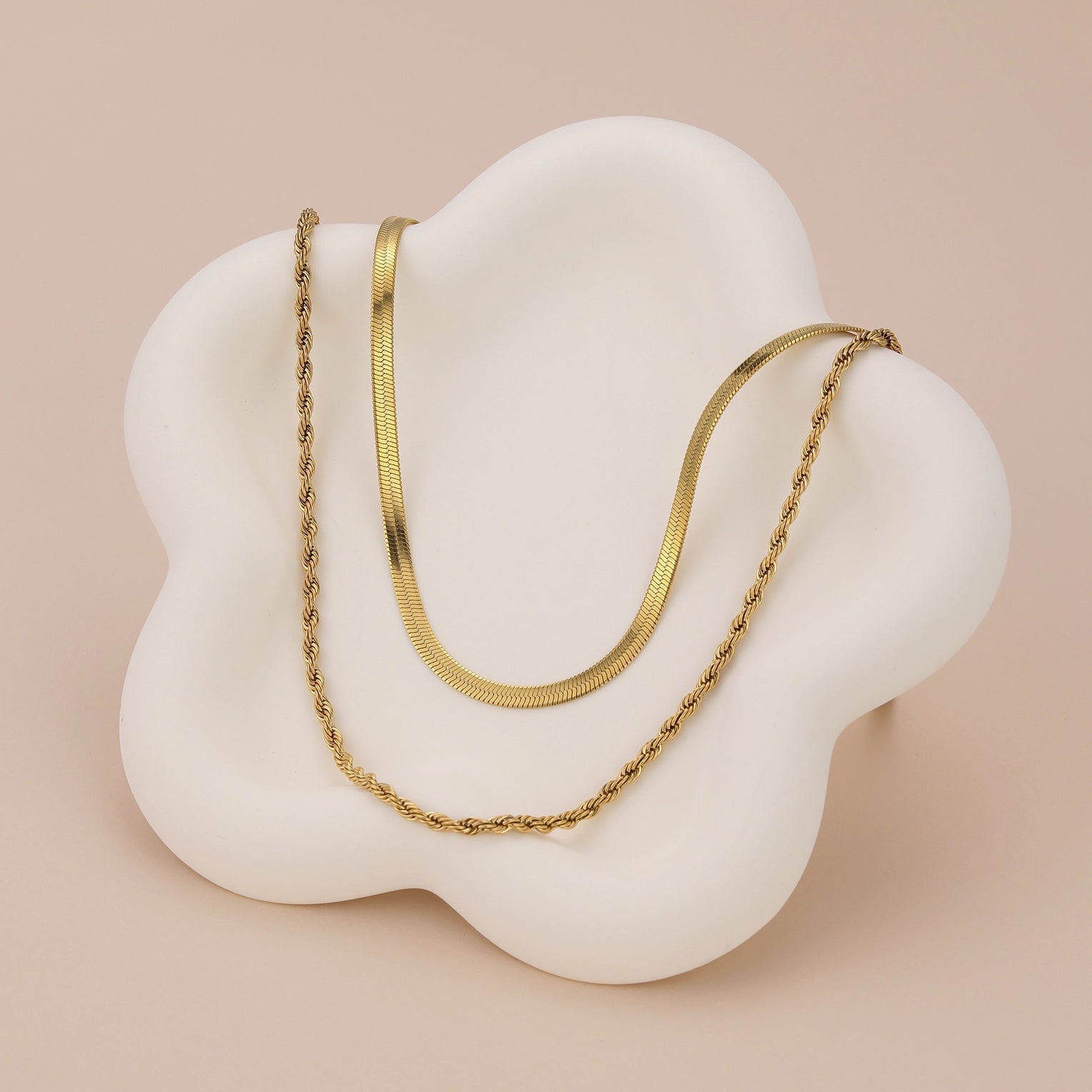 Duo Chain Herringbone & Rope Layered Necklace