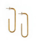 Gold long thin oval shape earrings 