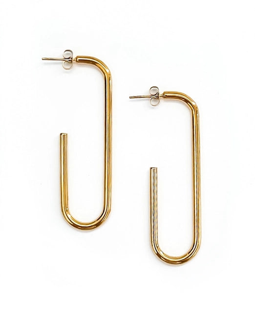 Gold long thin oval shape earrings 