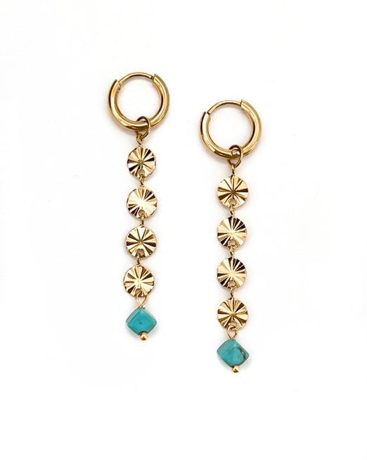 gold and turquoise dangle earrings 