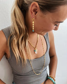 gold and turquoise dangle earrings 