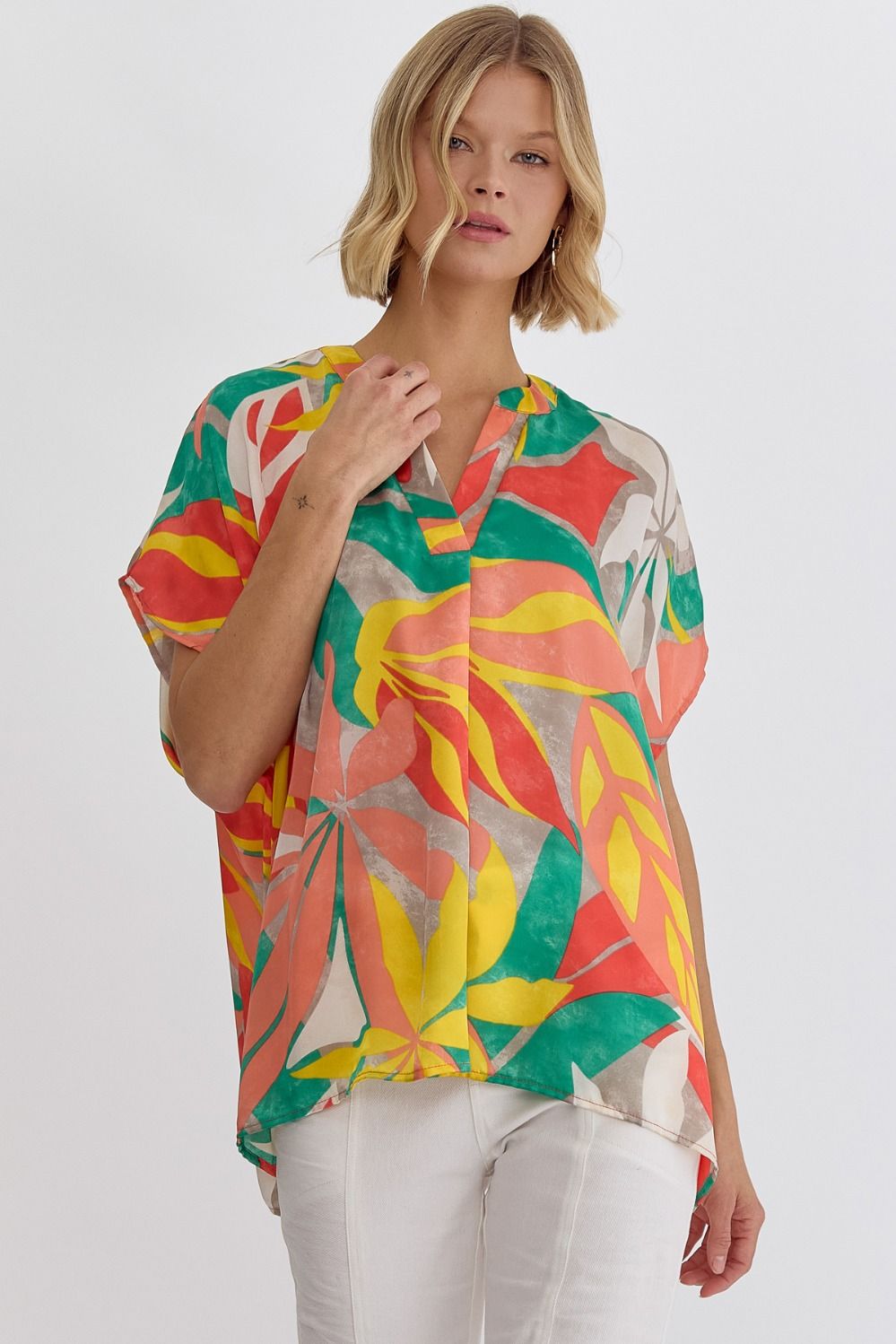 Floral Print V-Neck Top Apex Ethical Boutique