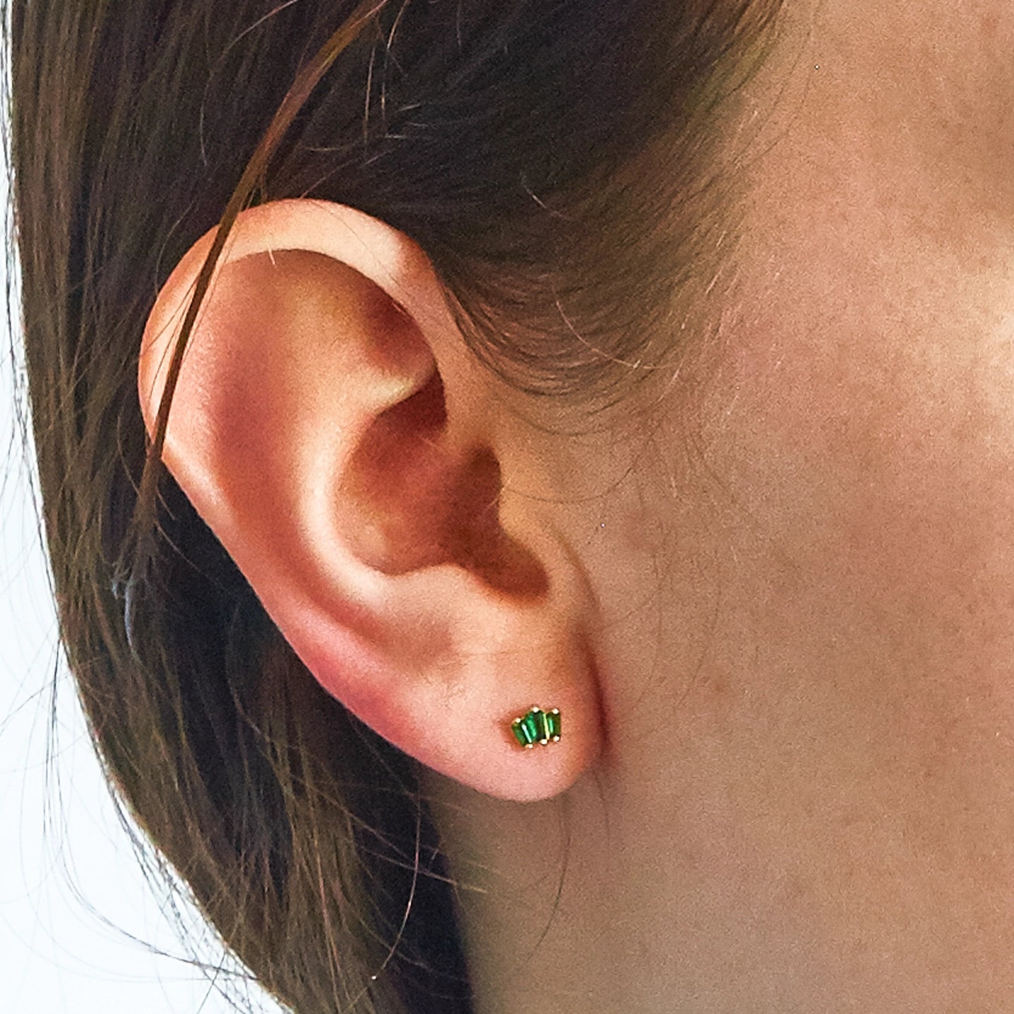 Green Trio Baguette Gold Studs