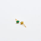 Green Trio Baguette Gold Studs