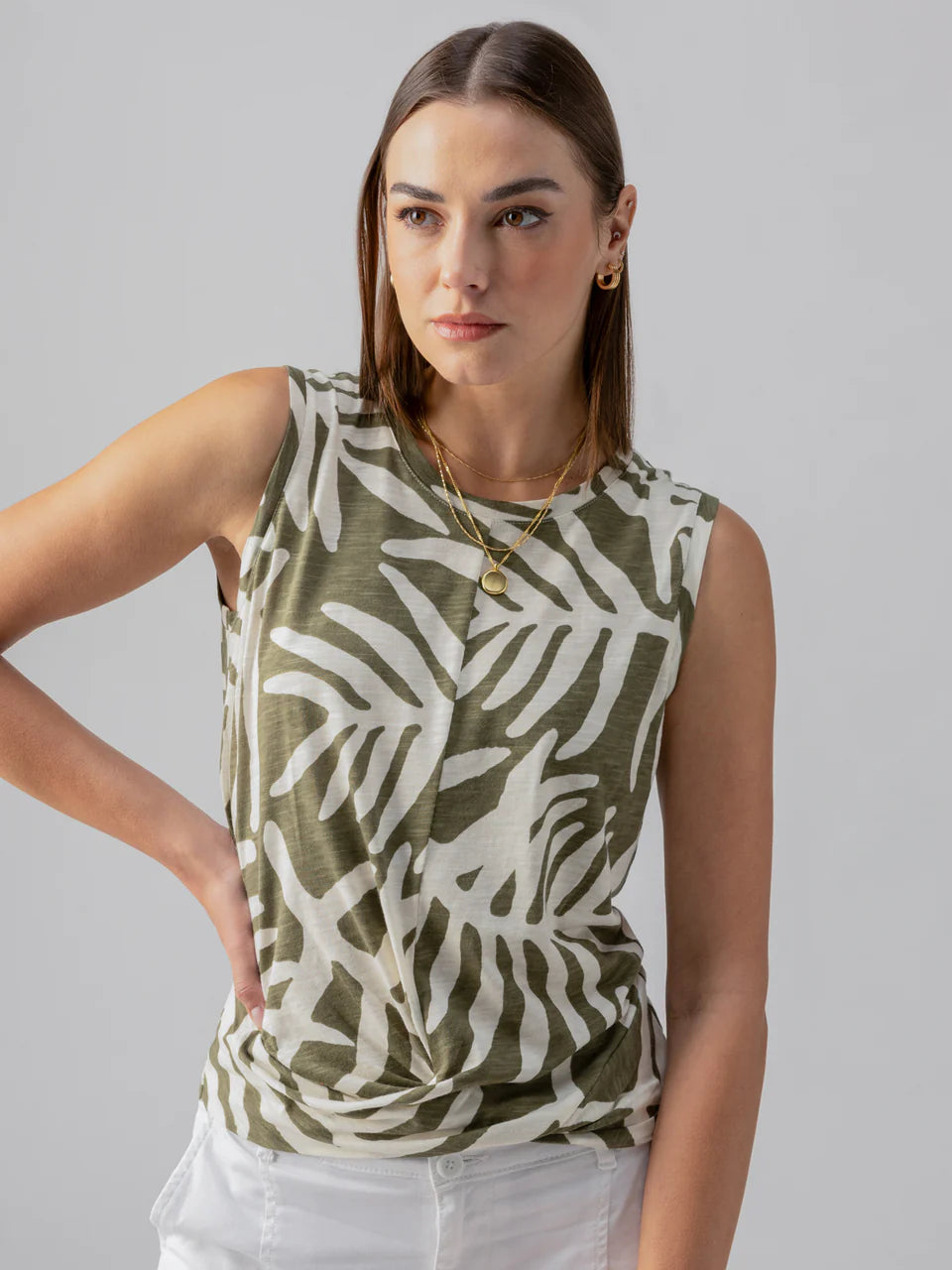 Olive Green Palm Tree Tank Apex Ethical Boutique