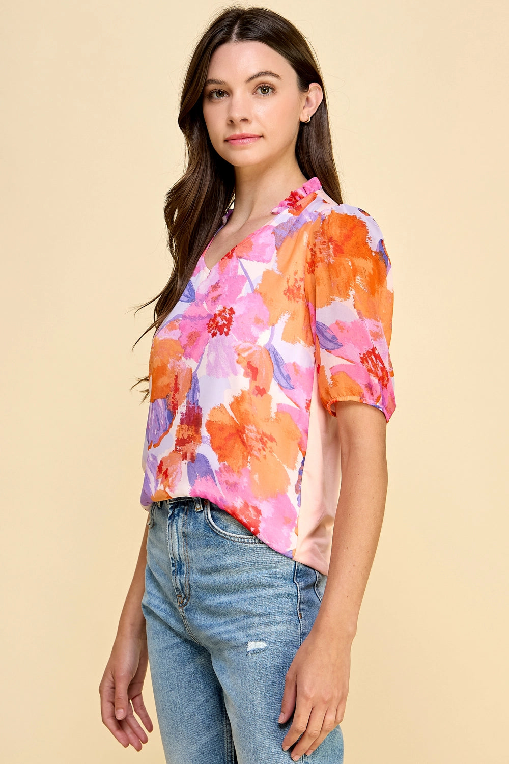 Peach Floral Top Apex Ethical Boutique