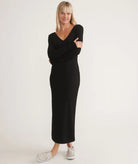 Ribbed V-Neck Black Maxi Dress Apex Ethical Boutique