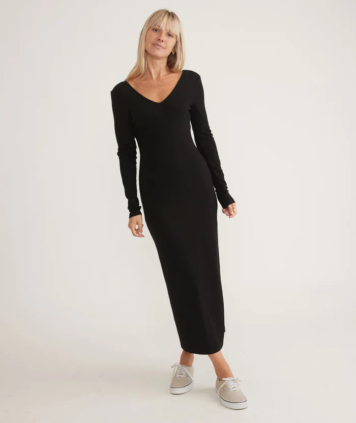 Ribbed V-Neck Black Maxi Dress Apex Ethical Boutique