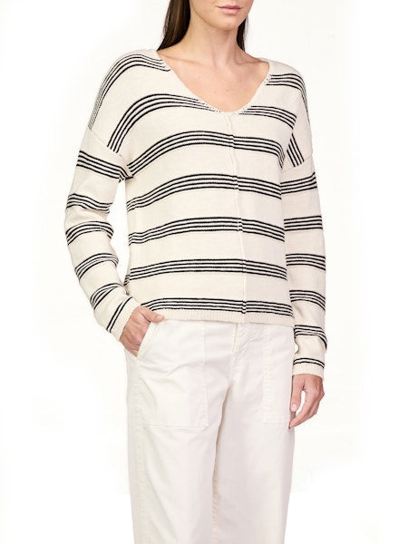 Striped V-Neck Sweater Apex Ethical Boutique