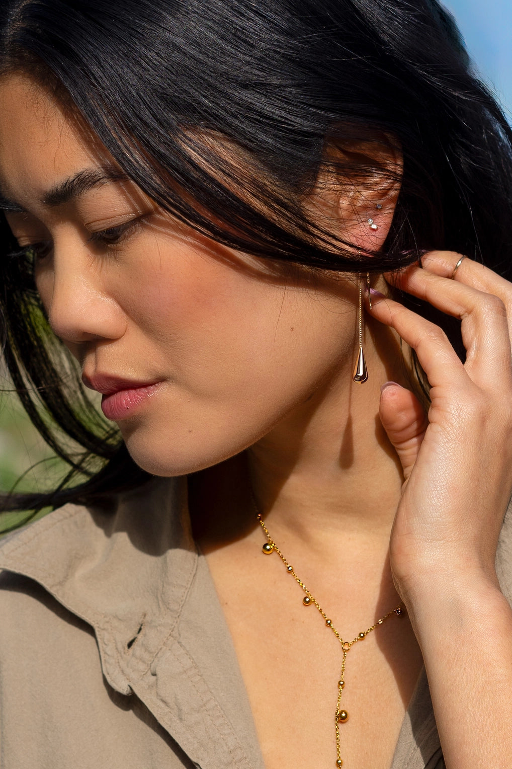 Teardrop Threader Earring - 18K Gold Plated