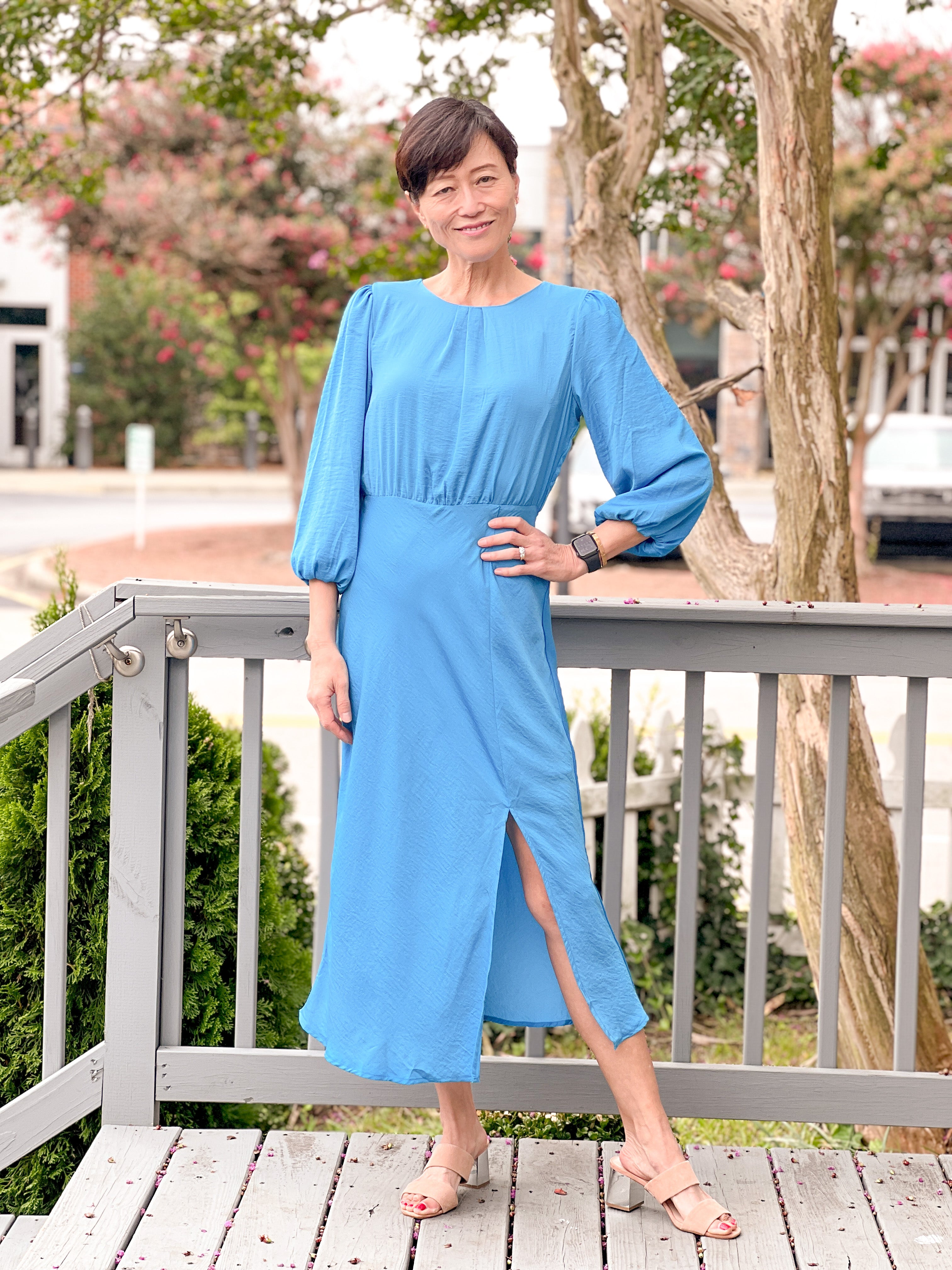 Ukrainian Design, Womens Linen Overall Dress, Denim Blue, Azure