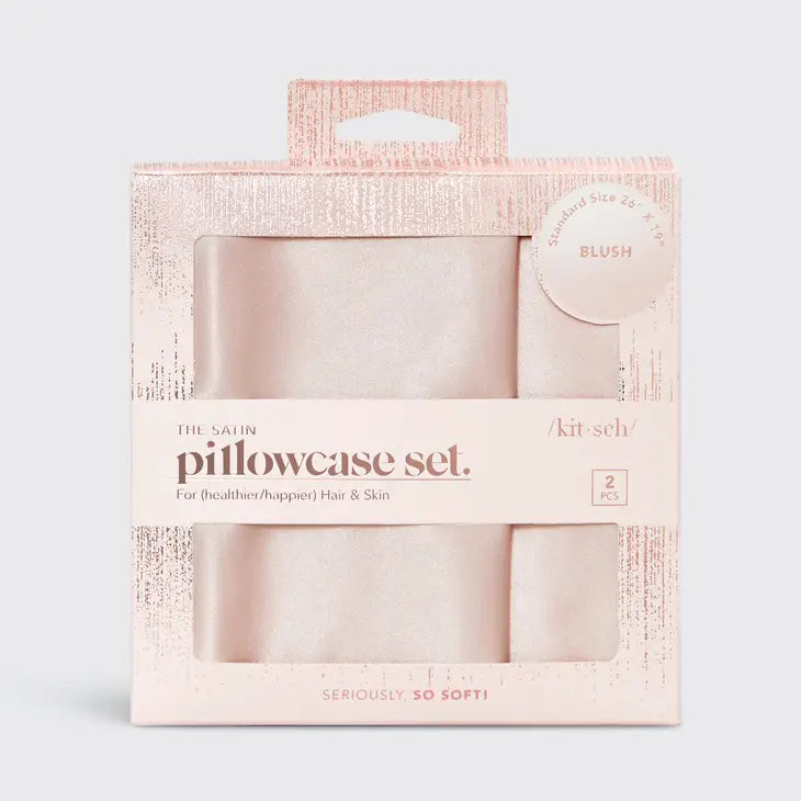 Kitsch Luxe Satin Pillowcase & Eye Mask Bundle in Blush